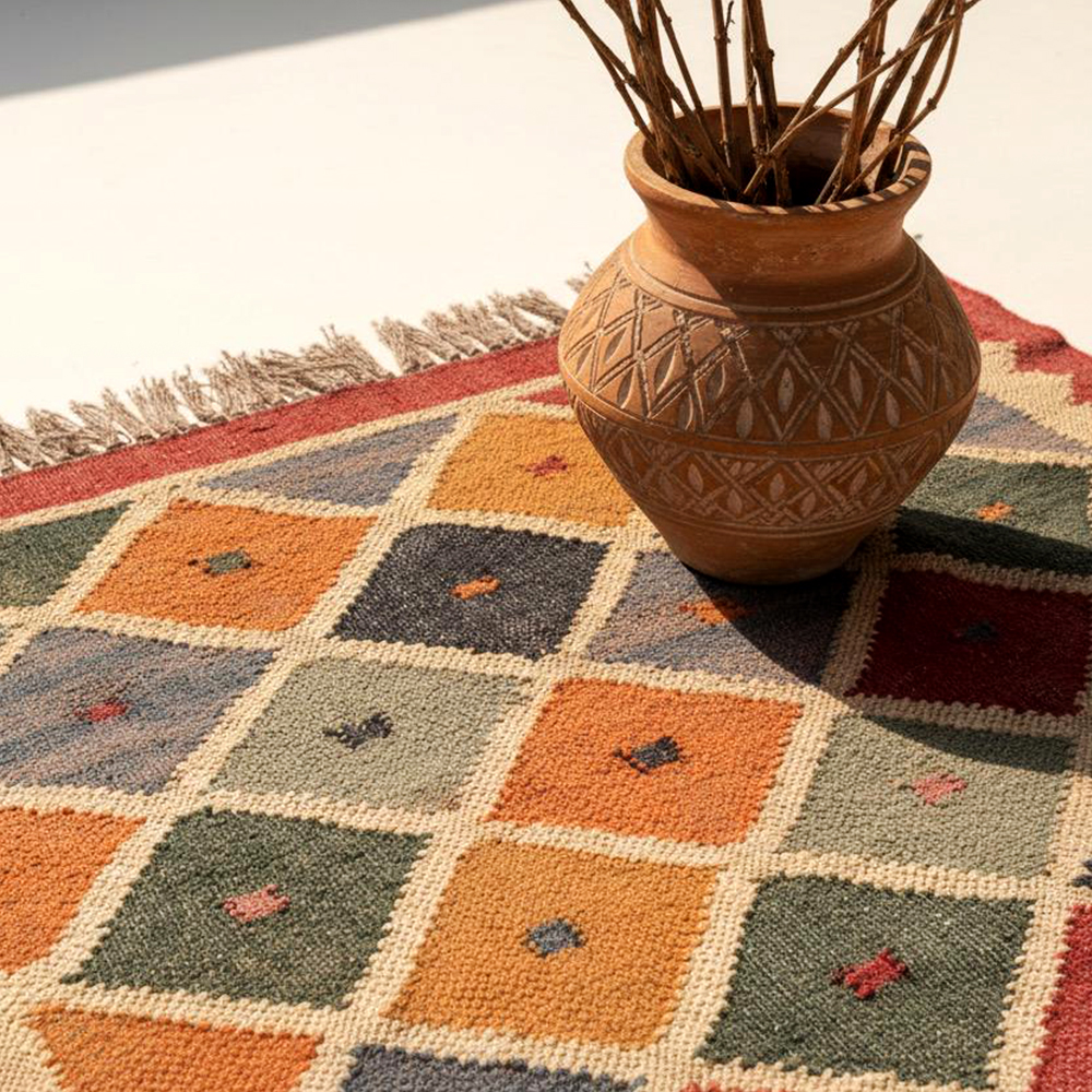 Multicolor Jute Handmade Vintage Dhurrie For Home